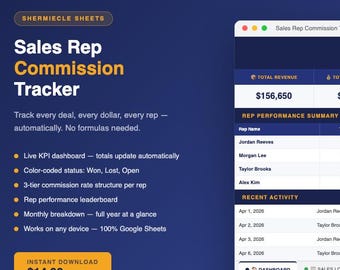 Sales Rep Commission Tracker Google Sheets Template | Digital Download | Commission Calculator Spreadsheet