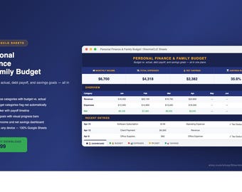個人財務と家計予算管理のためのGoogleスプレッドシート｜月間予算トラッカー｜デジタルダウンロード