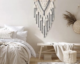 Handmade Grey Macrame Wall Hanging – Boho Tapestry Home Decor