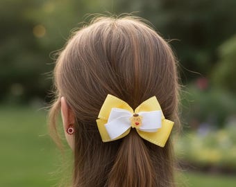 Fiocco giallo da boutique per ragazze / Fiocco a strati fatto a mano con nastro / Fiocco per coda di cavallo ispirato a un personaggio / Accessorio per capelli carino / Regalo di compleanno per