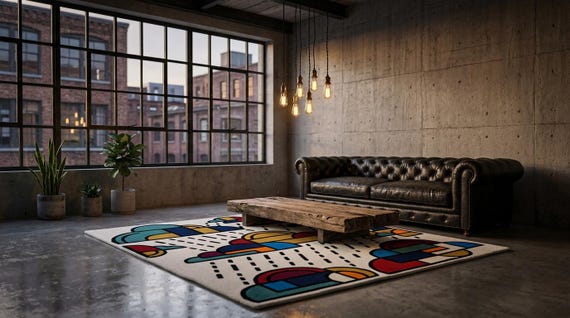 Mid Century Modern Geometric Rug Pattern – Abstract Bauhaus Style Tufting Template (PDF Download)