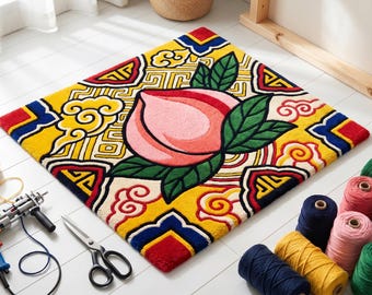 Korean Peach Tufting Pattern | Minhwa Folk Art Rug Template (Digital Download)