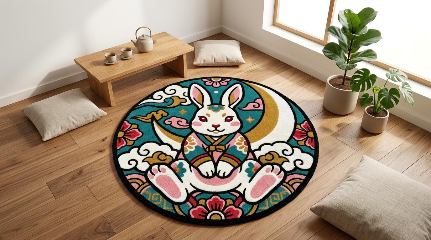 Tufting Pattern PDF, Punch Needle Design, Rabbit Moon Template (digital ...