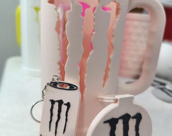 Pastellrosa Becher im Monster-Stil mit Deckel und Bonusgeschenk