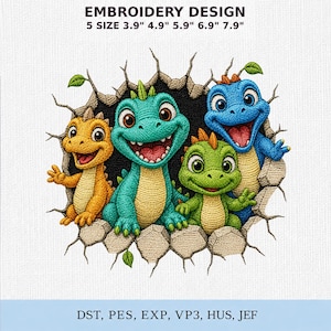 Dinosaur Embroidery Design, Dinosaurs Breaking Through Wall, Kids Dino Machine Embroidery