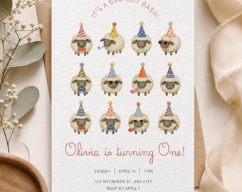 Sheep Birthday Invitation, Barnyard Petting Zoo Theme Party (Editable Canva Template)