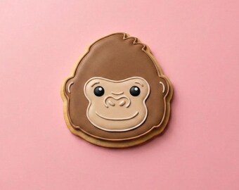 Cute Gorilla Cookie Cutter | Kawaii Jungle Safari Animal Face Stamp | Wild One Birthday Party | 3 or 4 Inch