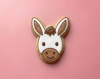 Cute Donkey Cookie Cutter | Kawaii Farm Animal Face Stamp | Barnyard Birthday Party, Little Lamb and Friends Baby Shower Decor | 3 or 4 Inch