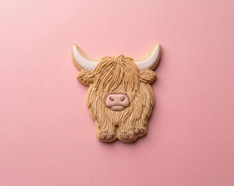 Highland Cow Cookie Cutter | Farm Animal Stamp | Baby Shower Birthday | 3 & 4 Inch White