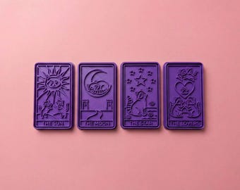 Raccoon Tarot Card Cookie Cutter Set (4-Piece Collection) | Mystic Trash Panda Baking Stamp for Halloween, Gothic Gifts
