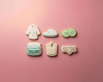 Luxury Spa Day Cookie Cutter Set | 6 Piece Self Care Pamper Party Stamp Collection | 3 & 4 Inch