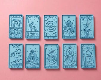 Tarot Cookie Cutter Set | 10 Piece Major Arcana Stamp Embosser | Fool Magician Empress Emperor Wheel | Witchy Baker Gift Fondant Tool