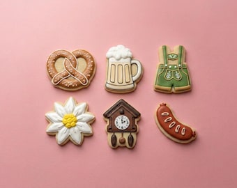 German Oktoberfest Cookie Cutter Set | 6 Piece Bavarian Lederhosen Beer Stein Stamp Collection | 3 & 4 Inch