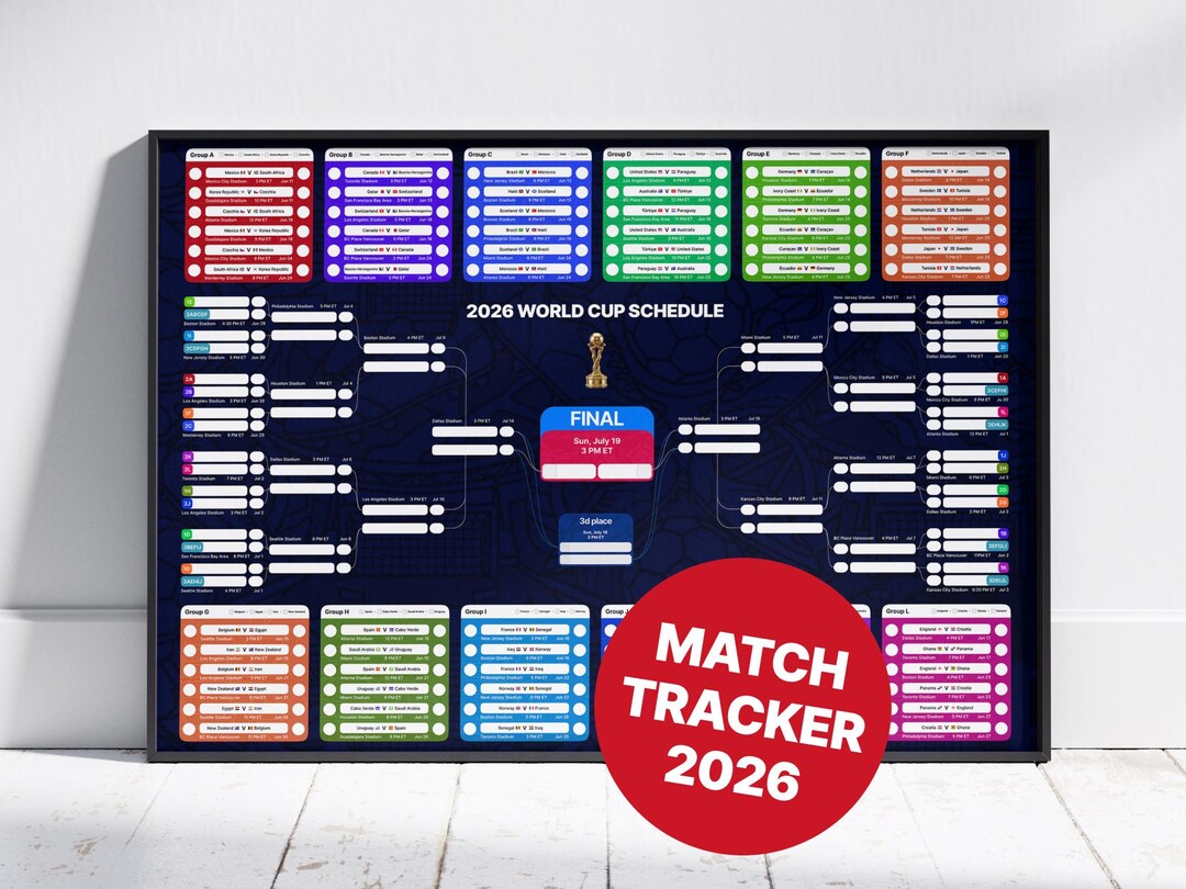 World Cup 2026 Wall Chart Soccer Tournament Bracket Schedule digital 