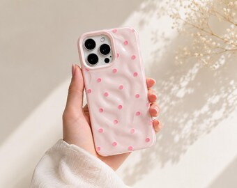 Cute Polka Dot Wavy iPhone Case – Soft Silicone Textured Cover for iPhone 16, 15, 14, 13 Pro Max