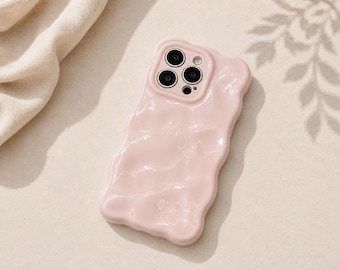 Glossy 3D Bubble iPhone Case, Light Pink Shockproof TPU Cover for iPhone 17 Air 16 15 14 13 12 11 Pro Max Plus