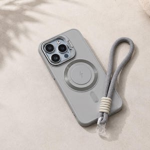 Luxury Magnetic iPhone Case with Flip-Up Lens Cover & Nylon Wrist Strap Lanyard for iPhone 17, 16, 15, 14, 13, 12, 11 Pro Max Plus