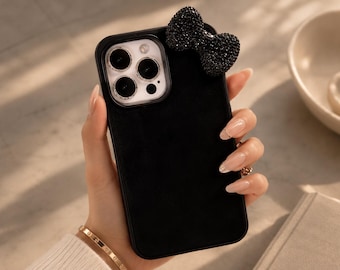 Cute Rhinestone Bow iPhone Case, 3D Glitter Coquette Phone Cover, Korean Luxury Soft Silicone Case for iPhone 16 15 14 13 12 11 Pro Max Plus
