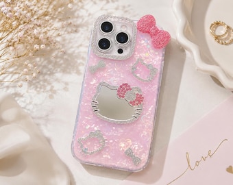 Hello Kitty Mirror Phone Case for iPhone 17 16 15 14 13 12 Pro Max – Glitter Rhinestone Sanrio Case, Cute Kawaii Shockproof Cover