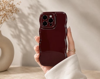 Glossy Wavy iPhone Case, Luxury Curved Phone Case for iPhone 16 15 14 13 12 Pro Max, Soft Silicone Shockproof Cover