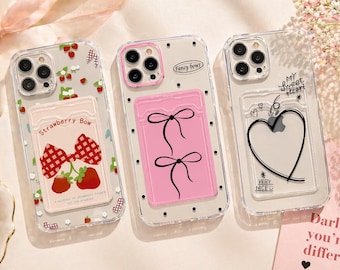 Aesthetic Floral Wallet Phone Case for iPhone 17 16 15 14 13 Pro Max, Clear Card Holder Case, Cute Transparent Coquette Cover