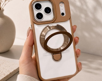 MagSafe Magnetic Ring Stand Case for iPhone 17, 16, 15, 14, 13 Pro Max Plus, Clear Shockproof Cover with Metal Kickstand & Wireless Charging
