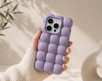 Bubble iPhone Case, Cute Puffy 3D Silicone Phone Case, Glossy Candy Color Cover for iPhone 16 15 14 13 Pro Max