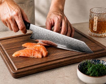 Kiritsuke-mes 8 inch koksmes damaststaal – keukenmes in Japanse stijl, handvat koolstofvezel, sushimes, cadeau voor chef-kok