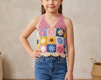 Haakpatroon oma vierkante halstertop meisjes | Zomertanktop pdf (digitale download)