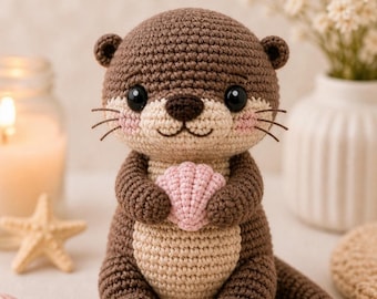 Lontra amigurumi fatta a mano all'uncinetto con cuore / Peluche Kawaii, regalo perfetto