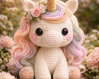 Gehaakt eenhoorn amigurumipatroon | Pastelkleurige knuffel met regenboogmanen (pdf)