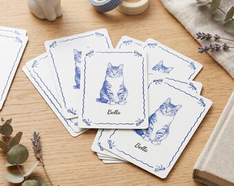 Personalized Cat Playing Cards, Custom Pet Portrait Deck, Cat Lover Gift, Pet Memorial Gift, Custom Cat Illustration Playing Cards