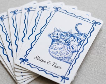 Personalized Cat Playing Cards, Custom Pet Portrait Deck, Cat Mom Gift, Cat Dad Gift, Pet Memorial Gift, Blue Sketch Cat Illustration