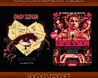 Obsession Film PNG, 90er Jahre Horror Thriller Shirt Design, Definition Vintage Film Digital Download