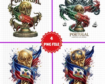 Poster mit Portugal und Haiti Weltmeister | Paint Splatter Fußball Trophy Art (Digitaler Download)
