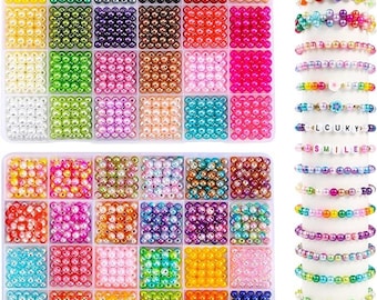 Handmade Pearl Beads Kit 2400PCS Bracelet Making Kit Colorful Faux Pearl Beads DIY Jewelry Making Supplies Necklace Craft Set