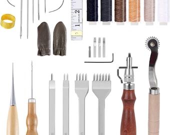 Kit de ferramentas para trabalho em couro: sulcador, furador, agulhas, linha encerada, conjunto para costura e artesanato faça você mesmo