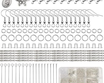 Handmade Jewellery Making Kit DIY Necklace Bracelet Earring Craft Set Silver Findings Kit Beginner Jewelry Repair Supplies