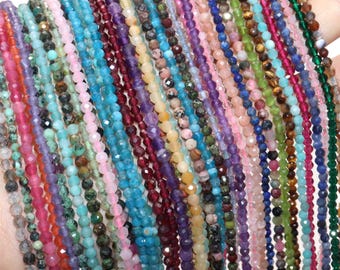 Handmade Natural Faceted Gemstone Beads for Jewelry Making, 2mm 3mm 4mm Round Stone Beads, DIY Bracelet Necklace Supplies