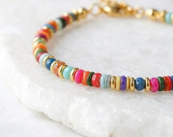 Handmade Rainbow Tourmaline Crystal Bracelet, Natural 2.5mm Gemstone Beaded Bracelet, Healing Energy Protection Gift for Her