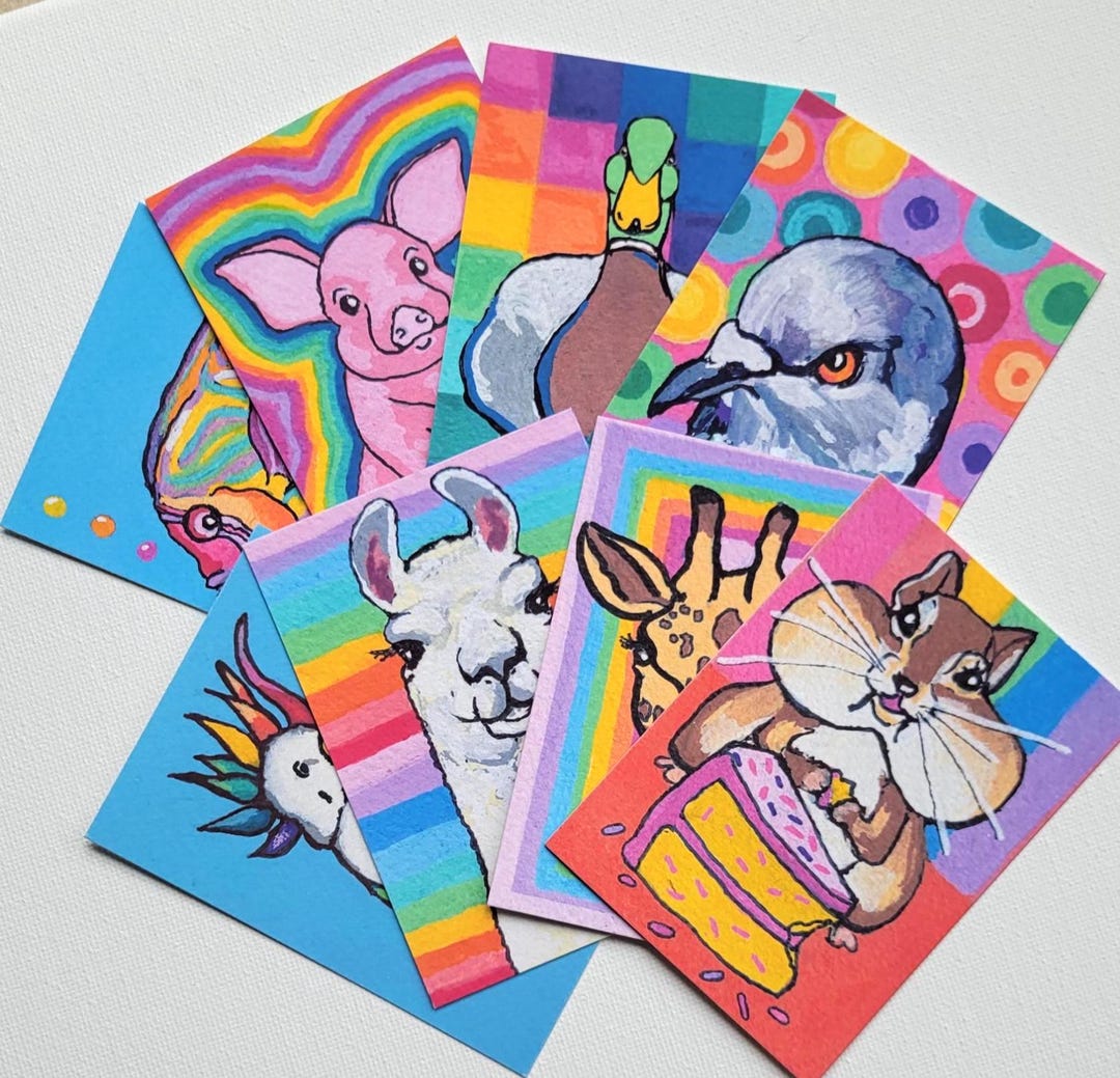 Joy in Full Color: Colorful Animal ACEO Prints – Whimsical Mini Art ...