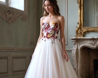 Wildflower Gown Corset Wedding Dress, 3D Floral Embroidery, Garden Bride Ball Gown