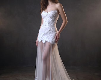 Luxury Editorial Bridal Gown, Romantic Floral Wedding Dress, Couture Ethereal Bride Dress