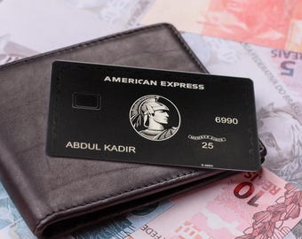 Carte en métal personnalisée « AMEX Black Centurion » 1:1 – Couverture en acier inoxydable design fantaisie gravée au laser fait main