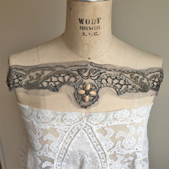 Antique Net Lace Trim LAST 23 Edwardian Metallic Embroidered Trim Gorgeous