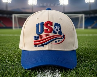 Embroidered USA Soccer Hat, Vintage American Flag Soccer Cap, Patriotic Sports Fan Gift