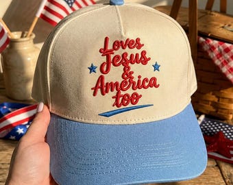 Chapeau brodé 3D Loves Jesus and America Too, Casquette cadeau patriotique chrétienne, Snapback rétro