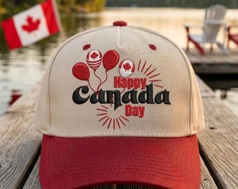 Embroidered Happy Canada Hat, Canadian Flag Maple Leaf Cap, Proud Canadian Gift