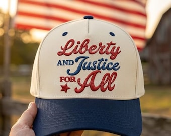 Embroidered Liberty And Justice For All Hat, Patriotic Trucker Cap, 4th Of July Gift