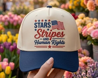 Embroidered Stars Stripes Human Rights Hat, Feminist American Cap, Patriotic Gift For Her